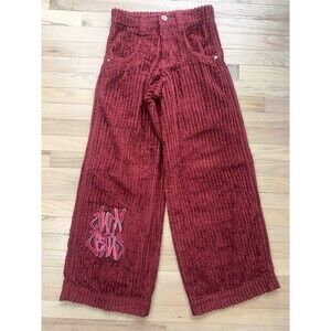 JNCO Jeans Wale Corduroy Rollin Pant 26x32 Baggy Wide Leg Burgundy